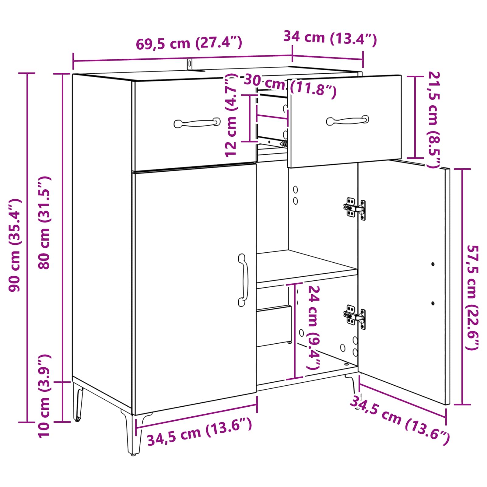 Aparador Madera vieja 69,5 x 34 x 90 cm Madera de ingeniería