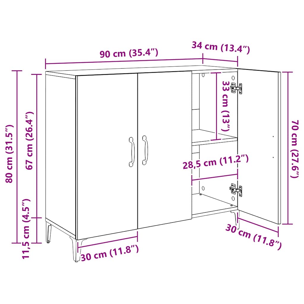Vitrina Roble negro 34 x 90 x 80 cm Madera contrachapada