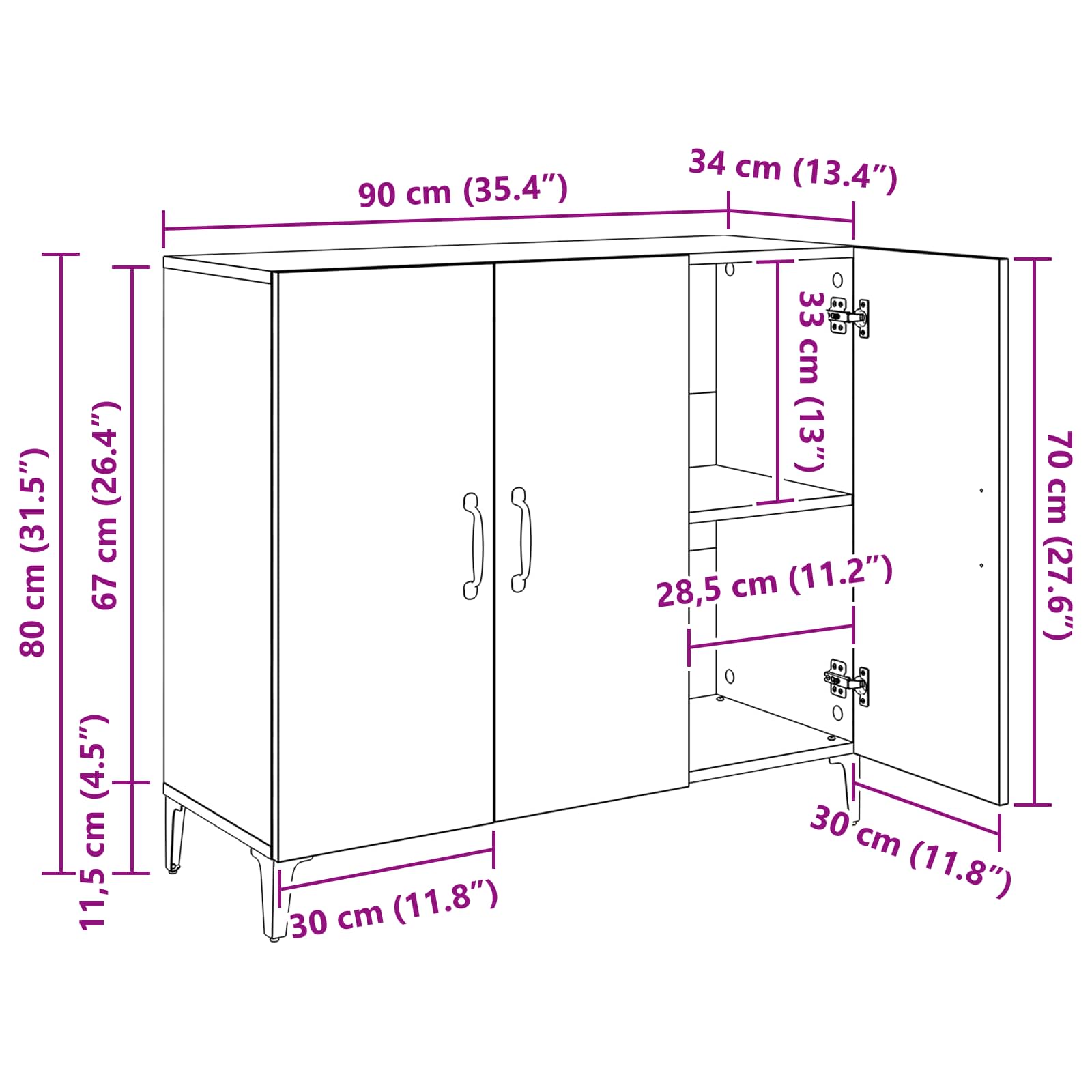 Vitrina Roble negro 34 x 90 x 80 cm Madera contrachapada
