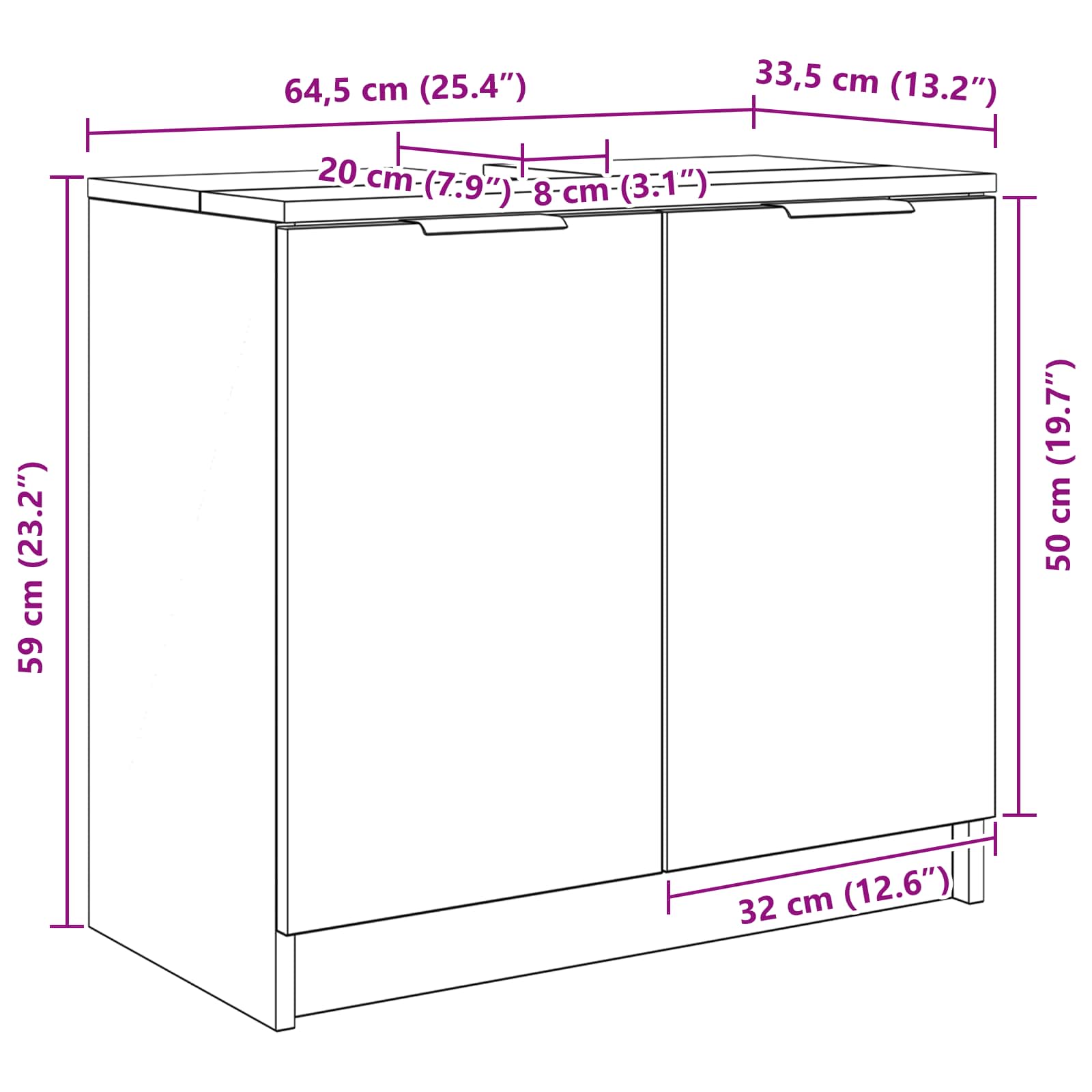 Gabinete de Baño con puerta Gris Concreto 64,5 x 33,5 x 59 cm