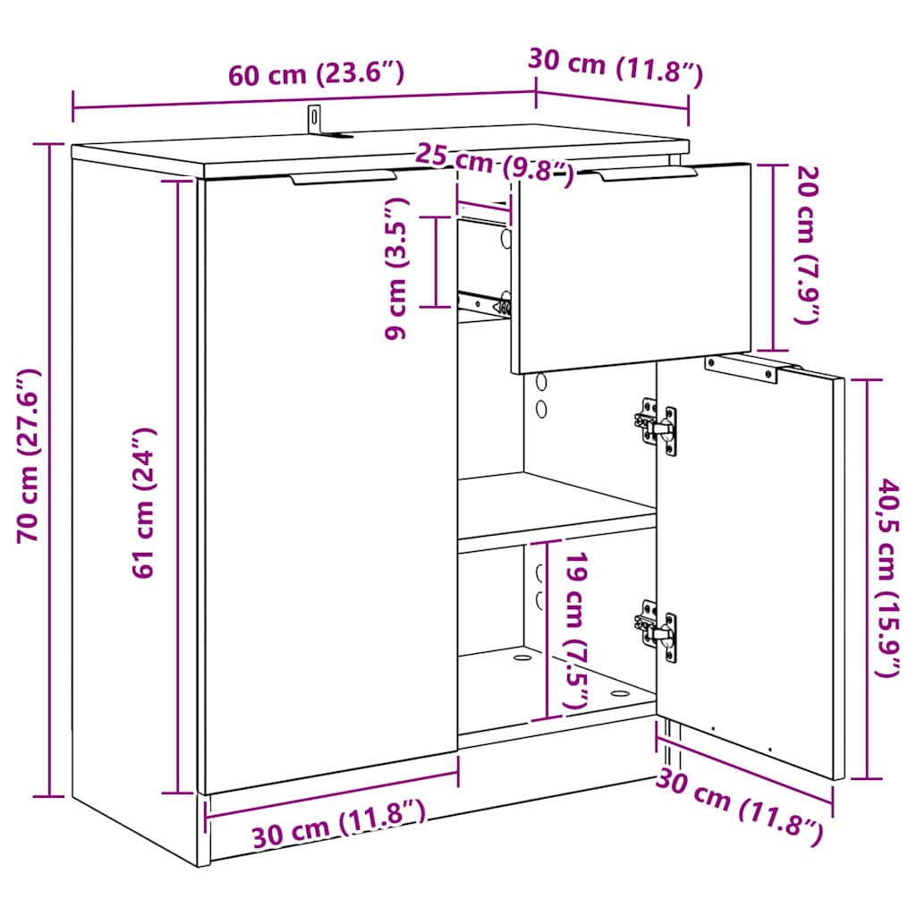 Aparador Madera vieja 60 x 30 x 70 cm Madera de ingeniería