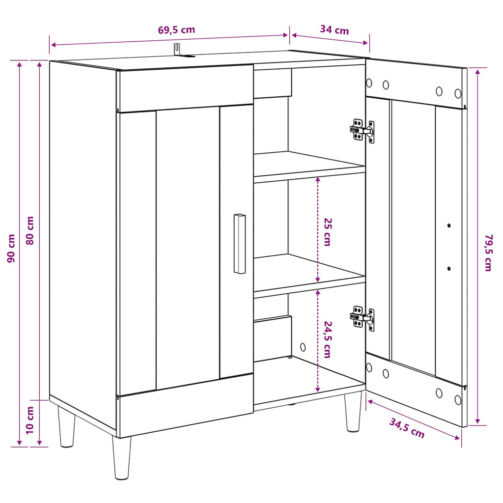 Vitrina Roble artesanal 69,5 x 34 x 90 cm Madera contrachapada