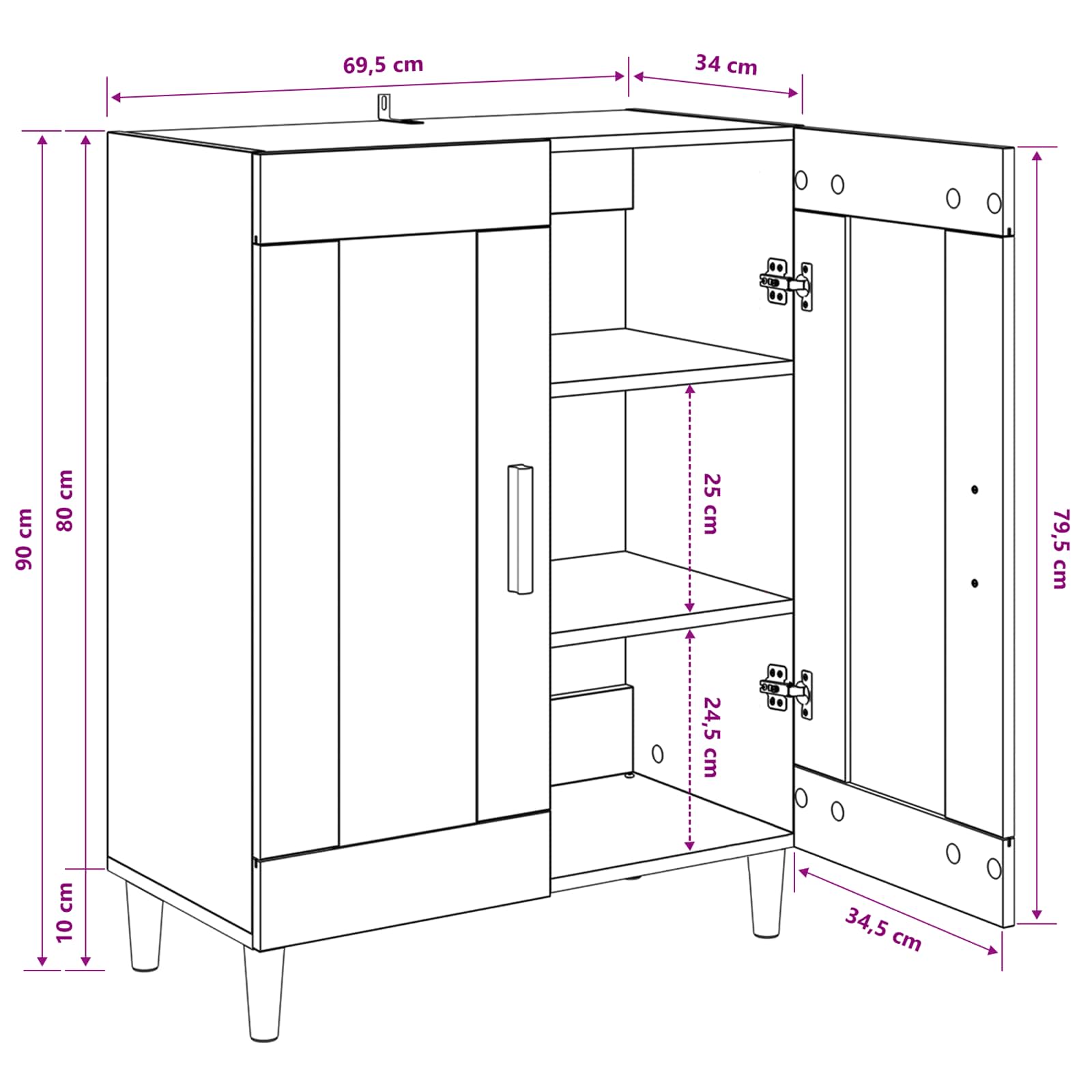 Vitrina Roble artesanal 69,5 x 34 x 90 cm Madera contrachapada