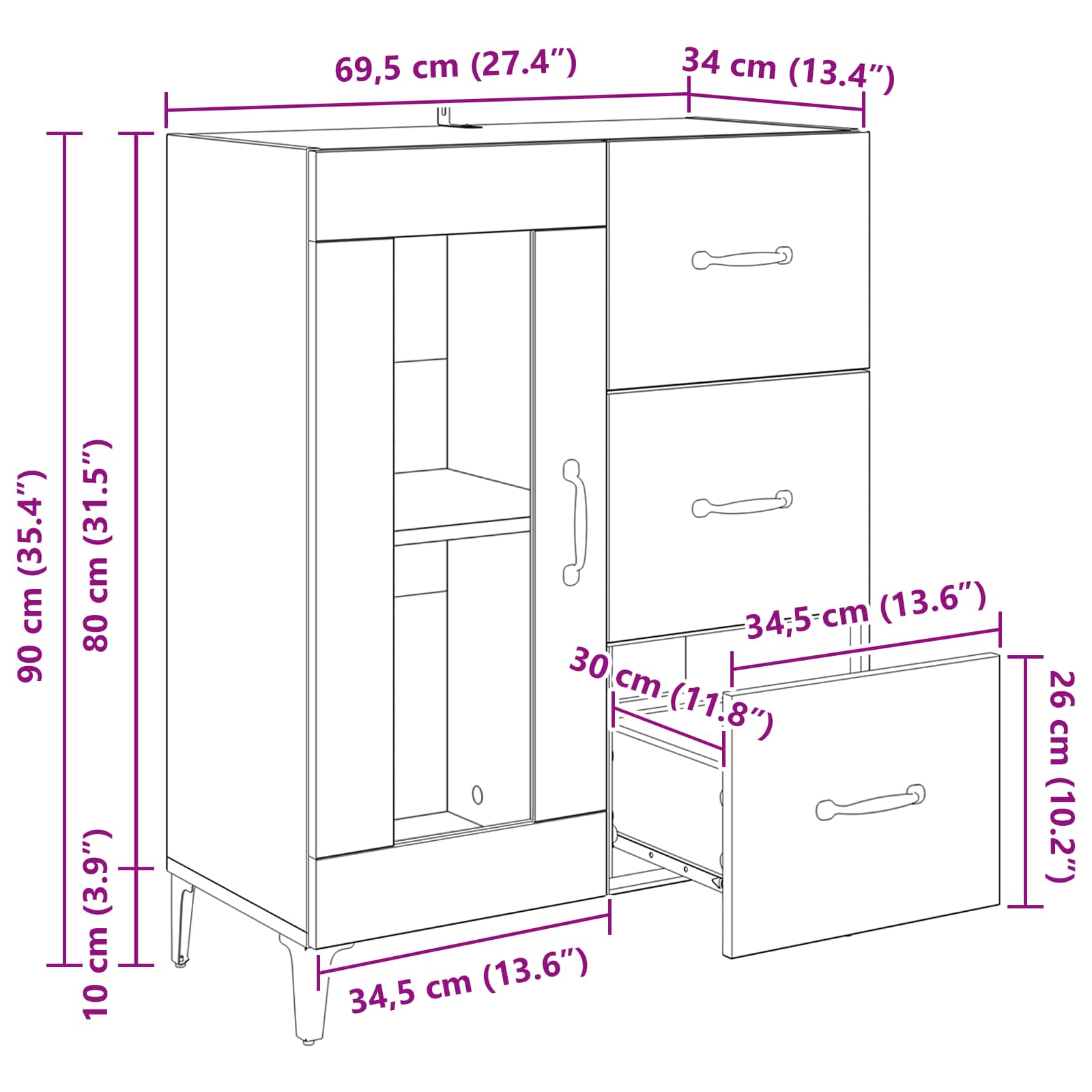 Vitrina con cajón Madera Vieja 69,5 x 34 x 90 cm