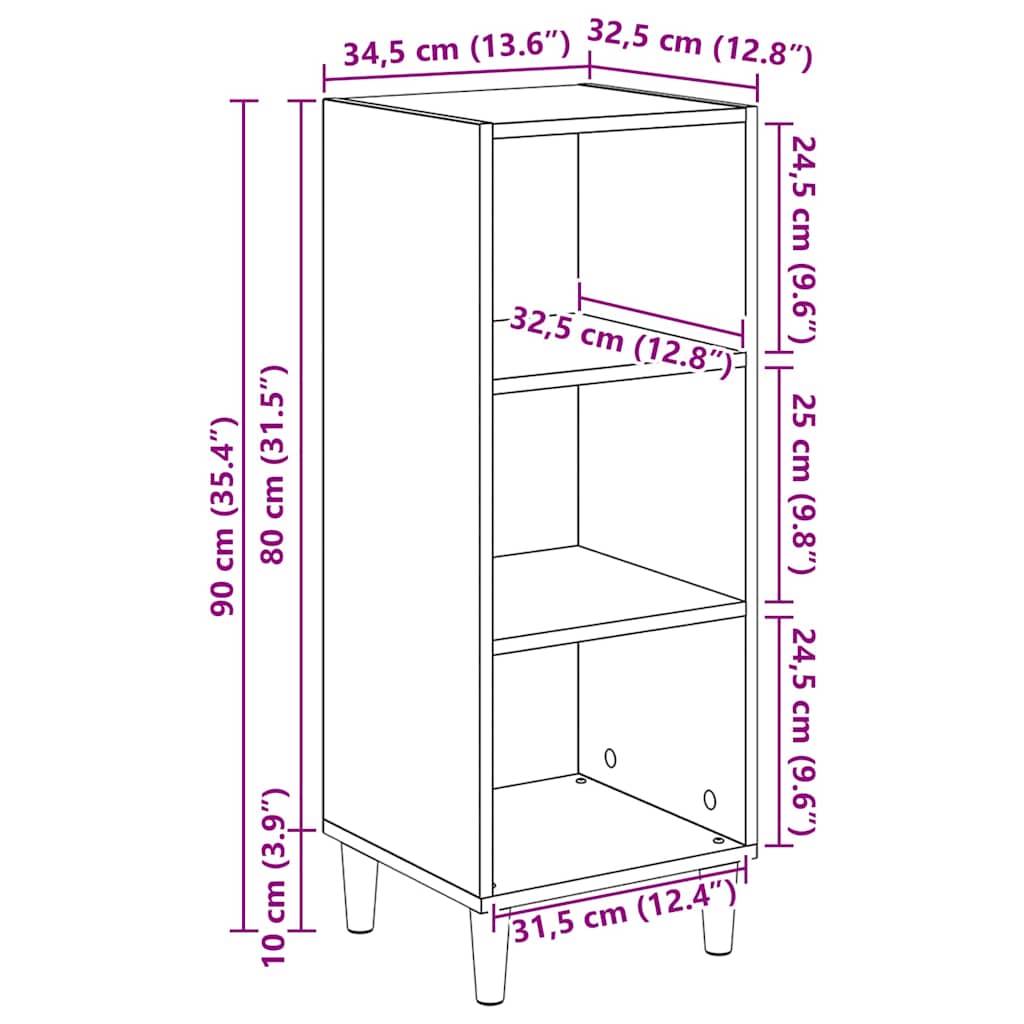Aparador Roble Negro 34,5 x 32,5 x 90 cm Madera de ingeniería