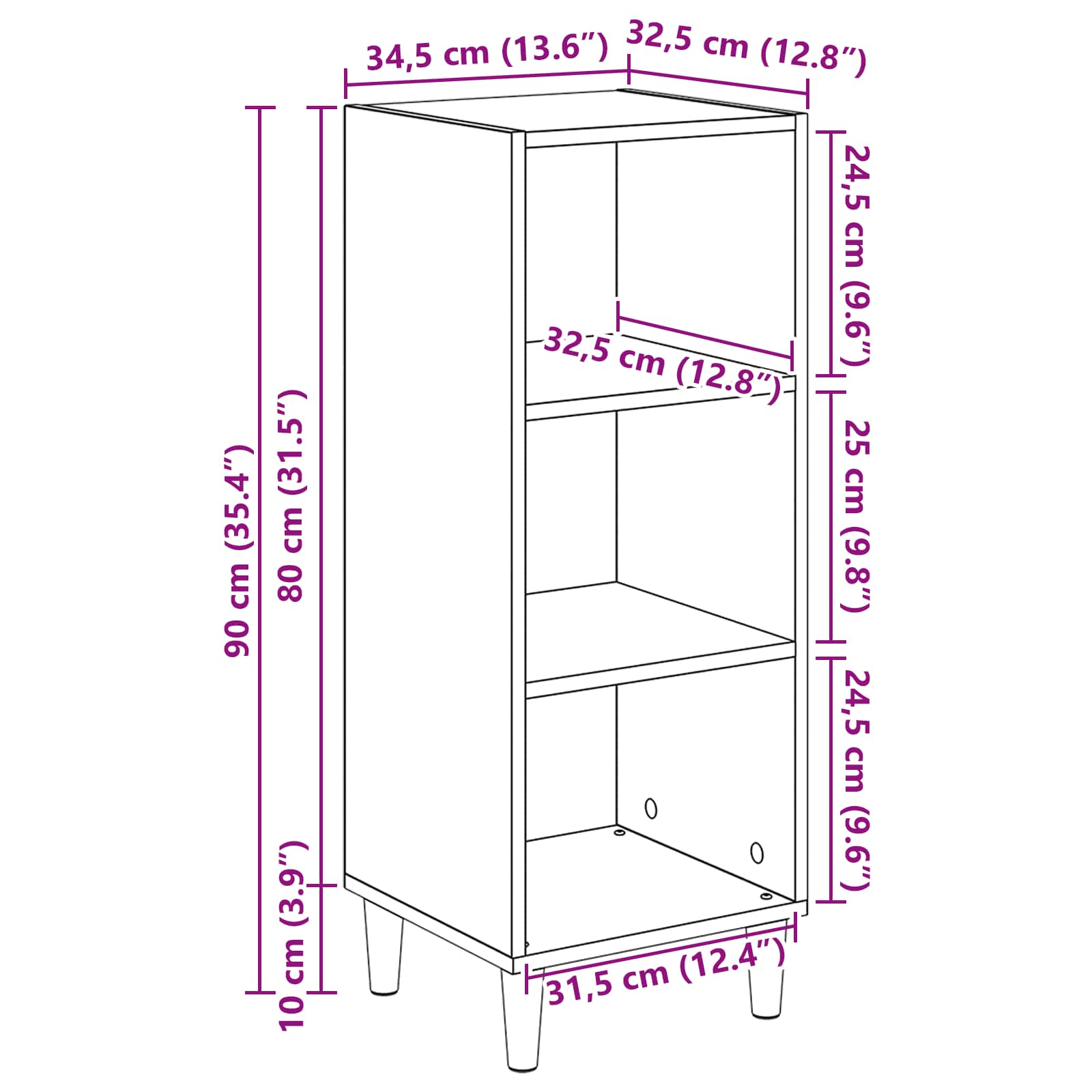 Aparador Roble Negro 34,5 x 32,5 x 90 cm Madera de ingeniería