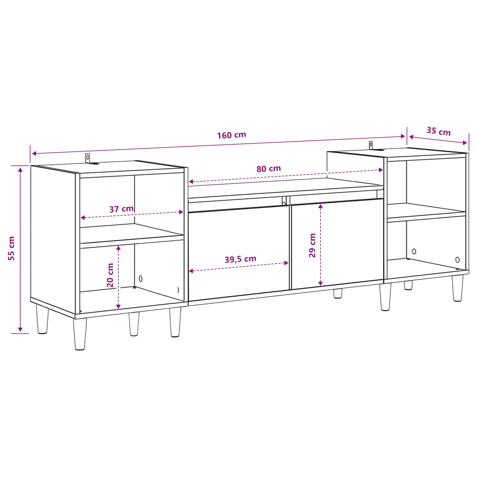 Gabinete de TV Madera Vieja 160 x 35 x 55 cm