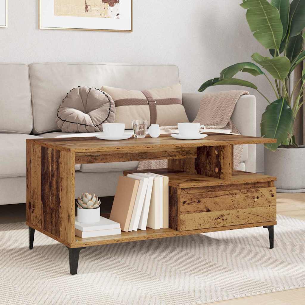 Mesa de Café con cajón Madera envejecida 90 x 49 x 45 cm