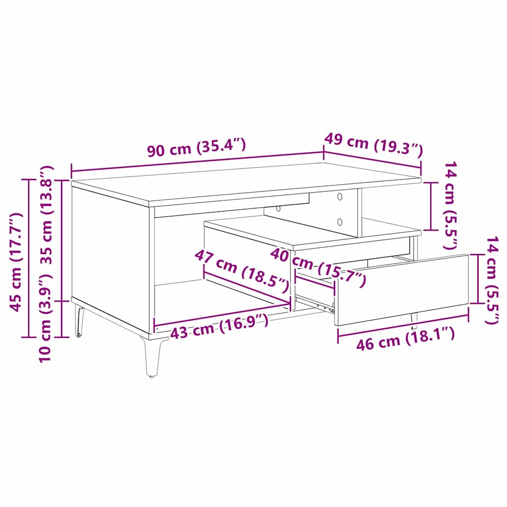 Mesa de Café Roble Negro 90 x 49 x 45 cm Madera de ingeniería