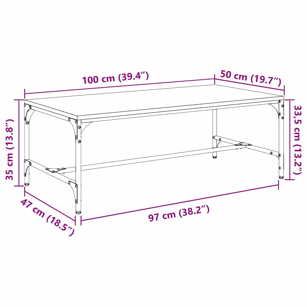 Mesa de Café Roble Negro 100 x 50 x 35 cm Madera de ingeniería