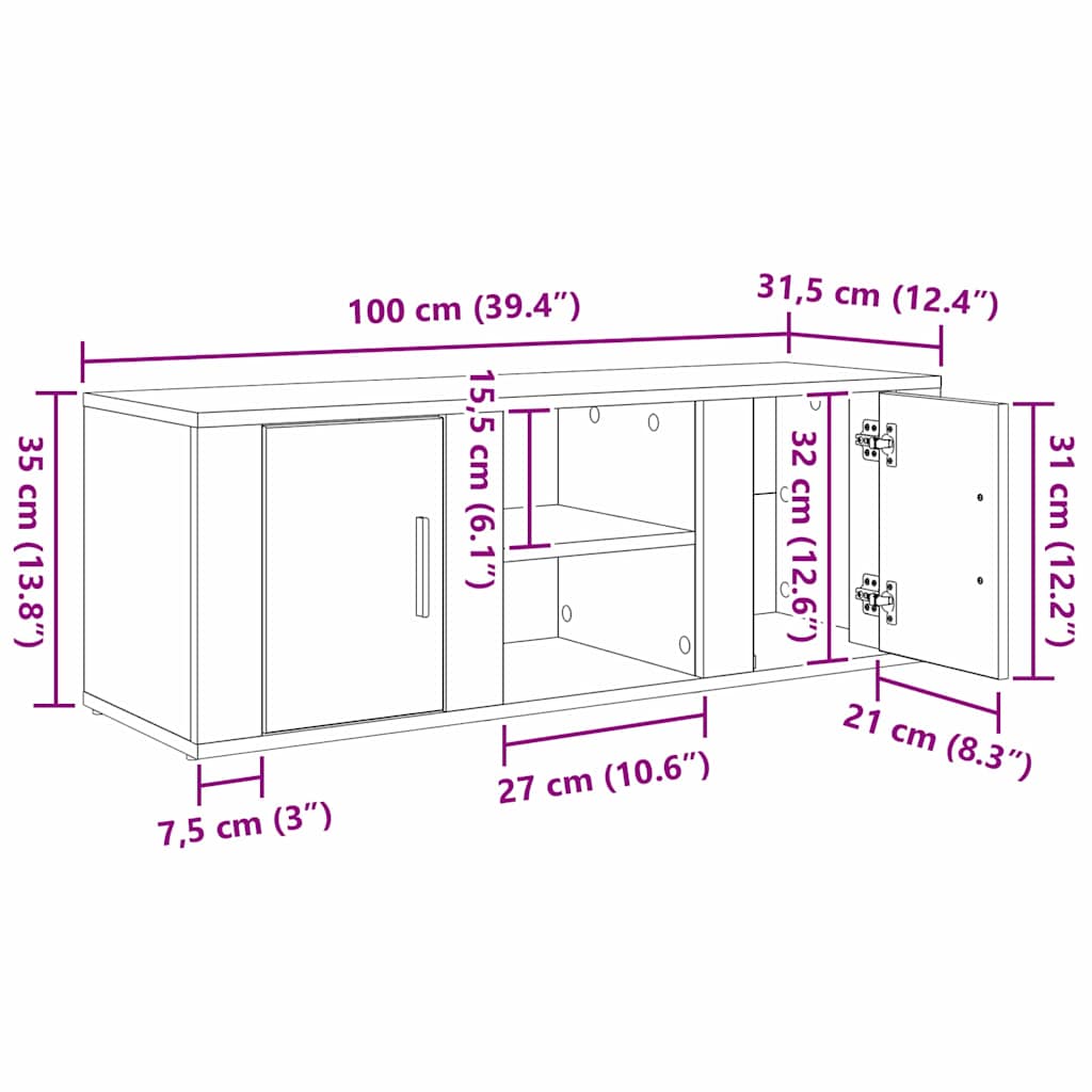 Gabinete de TV Madera Vieja 100 x 31,5 x 35 cm