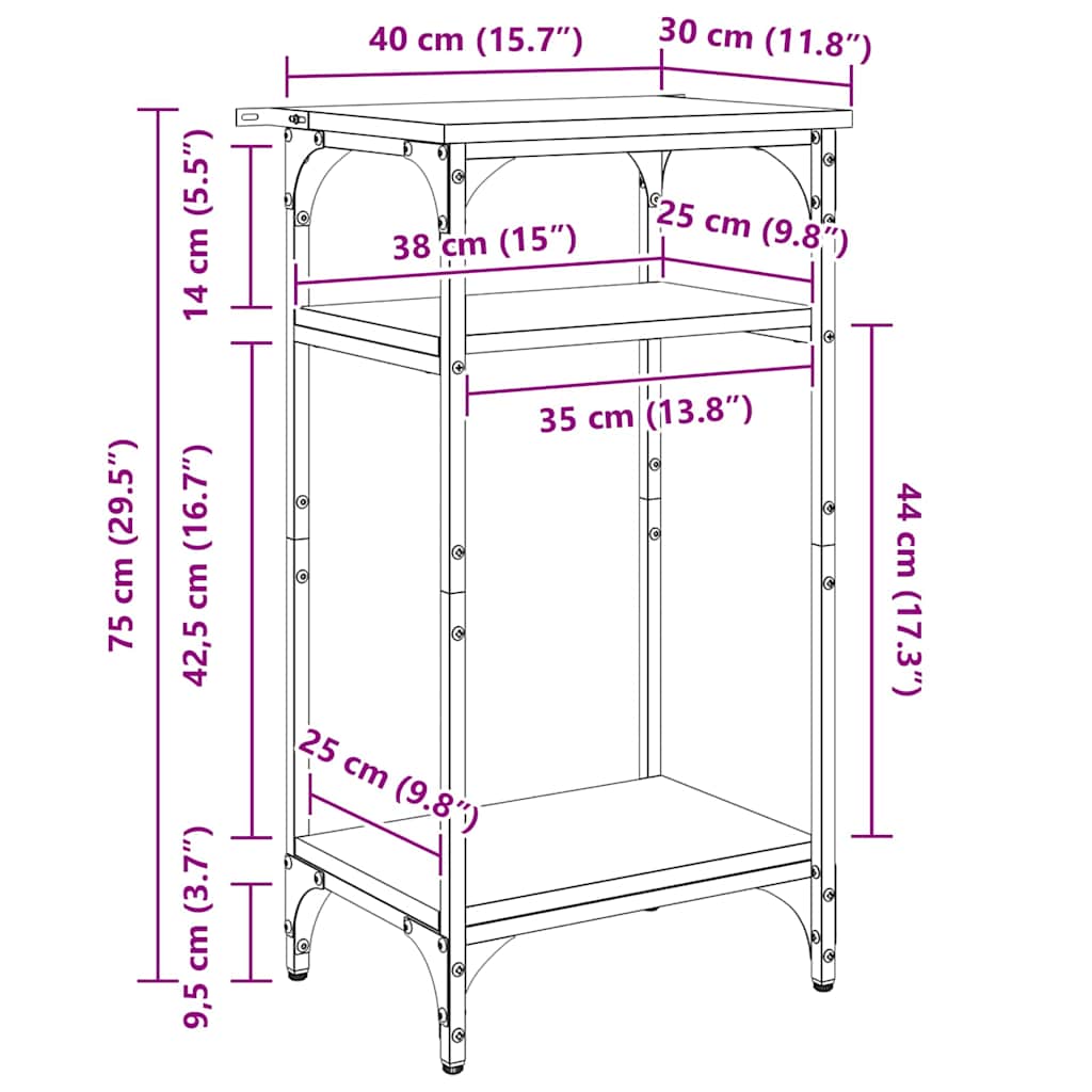 Mesa lateral con estante Madera envejecida 40 x 30 x 75 cm