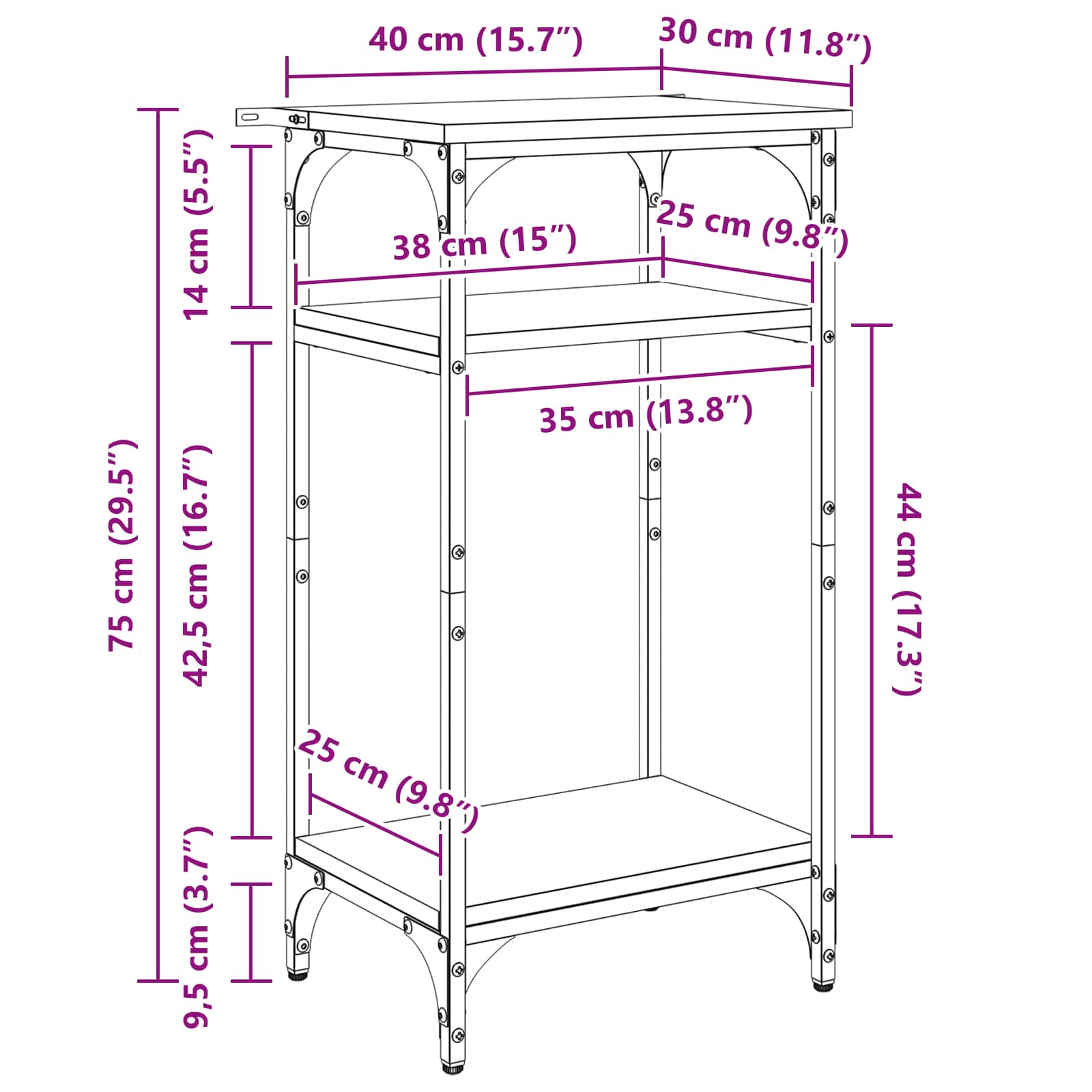 Mesa lateral con estante Madera envejecida 40 x 30 x 75 cm
