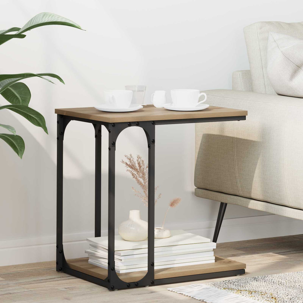 Mesa lateral con estante Roble artesanal 50 x 35 x 52 cm