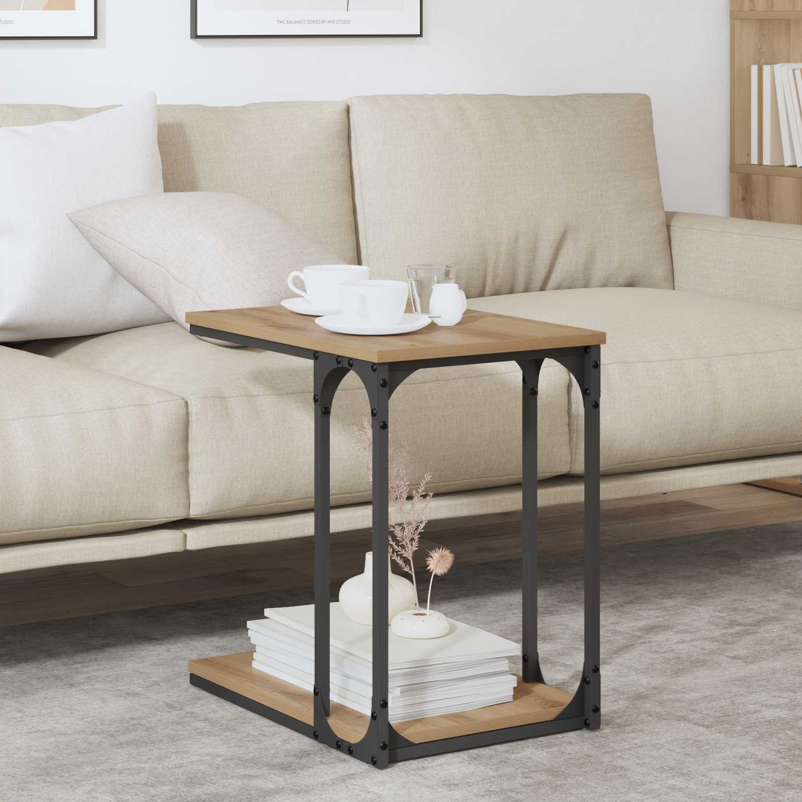 Mesa lateral con estante Roble artesanal 50 x 35 x 52 cm