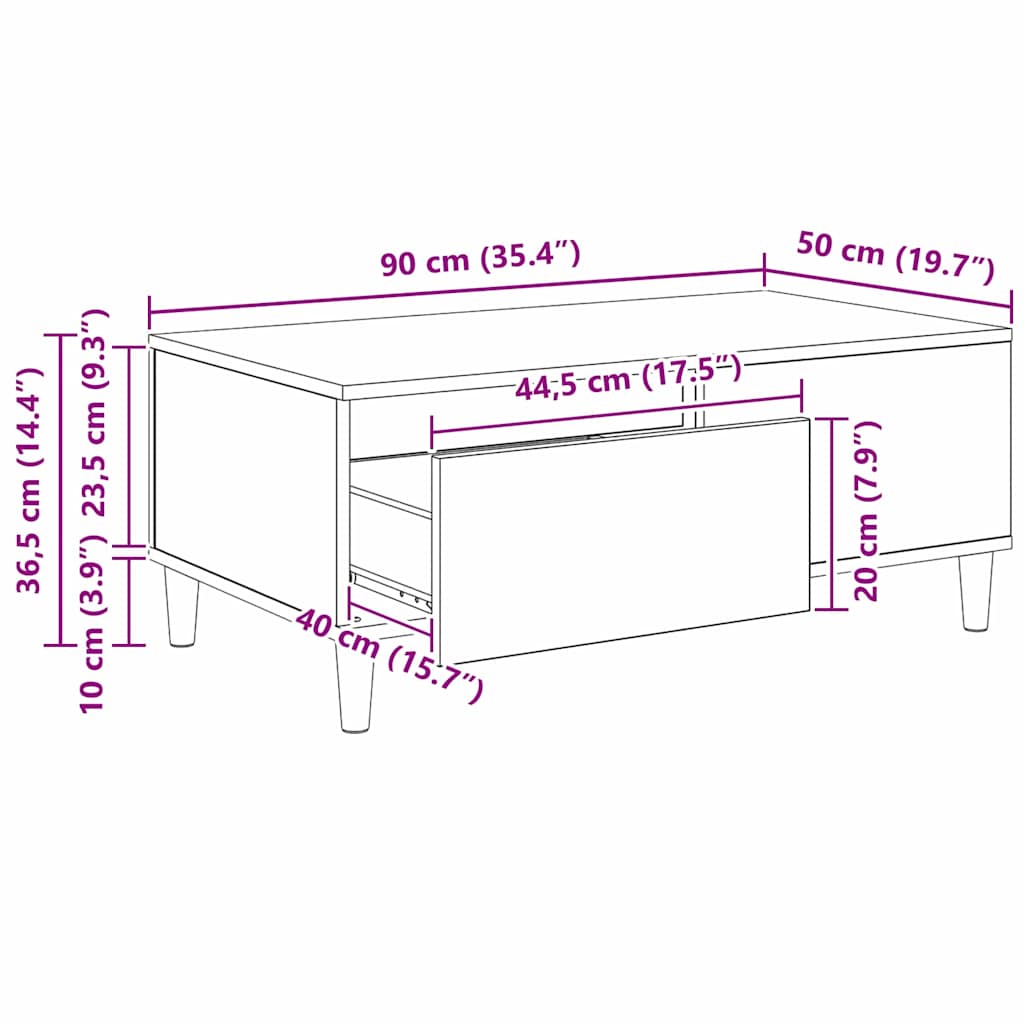 Mesa de Café con cajón Madera envejecida 90 x 50 x 35 cm
