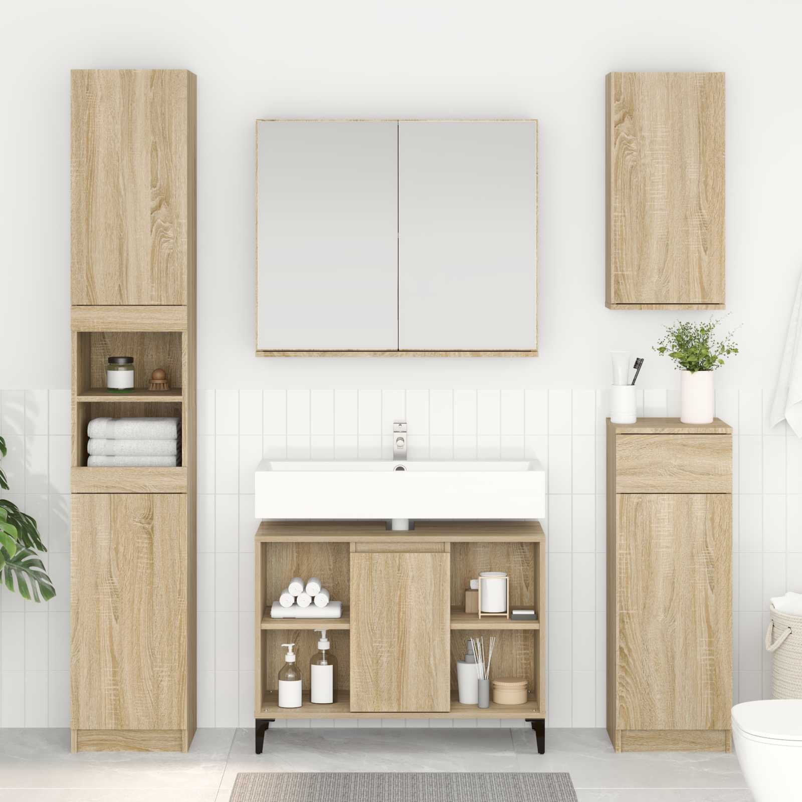 Mueble de lavabo con estante Roble Negro 80 x 33 x 60 cm