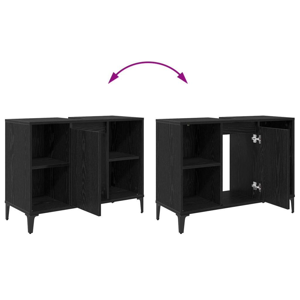Mueble de lavabo con estante Roble Negro 80 x 33 x 60 cm