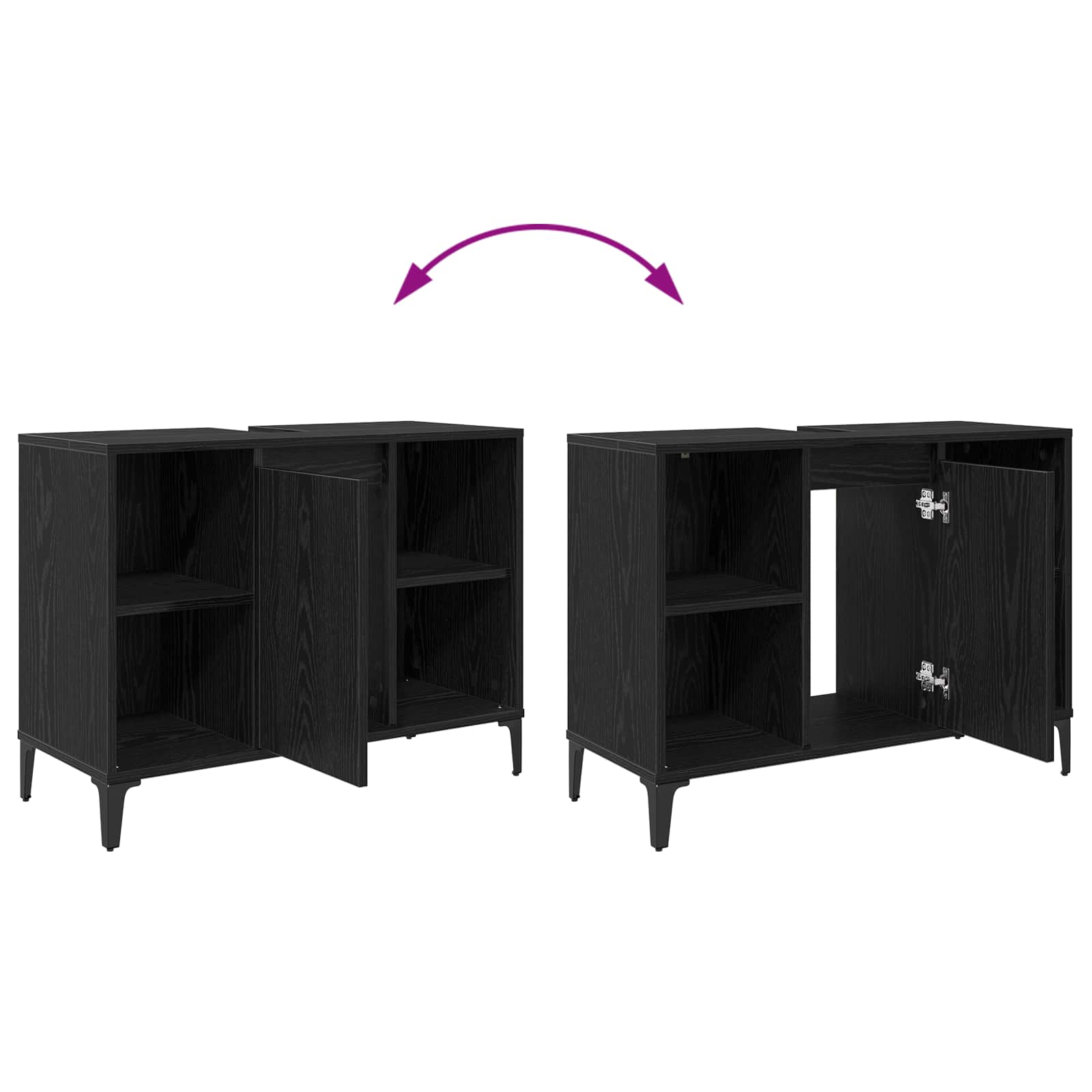 Mueble de lavabo con estante Roble Negro 80 x 33 x 60 cm