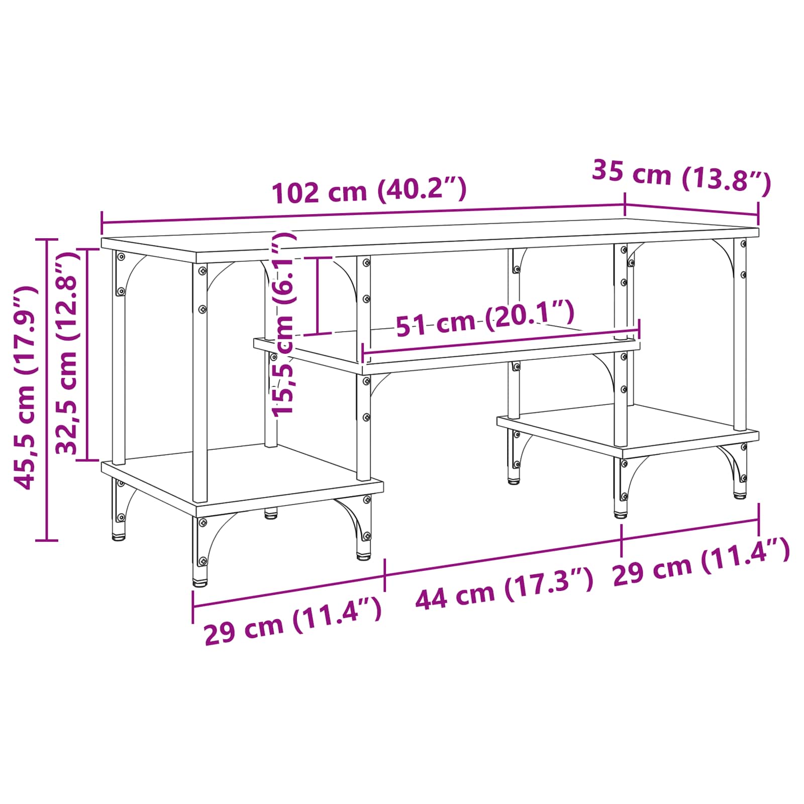 Gabinete de TV Madera Vieja 102 x 35 x 45,5 cm