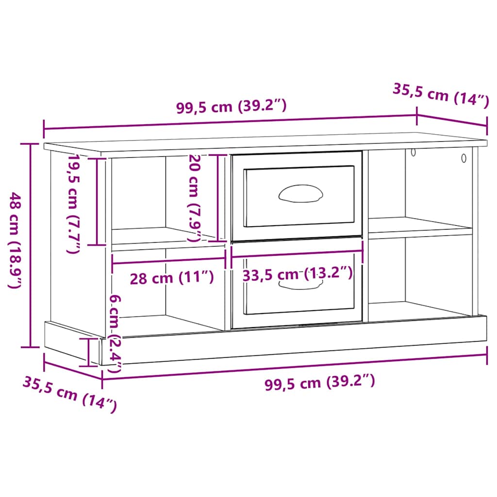 Gabinete de TV con cajón Roble artesanal 99,5 x 35,5 x 48 cm