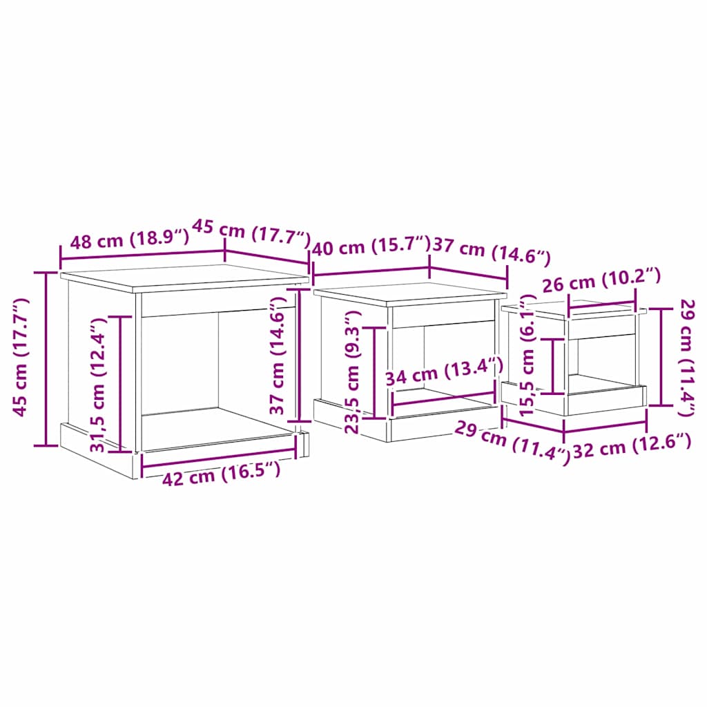 Mesa de Café 3 pcs Madera Vieja Madera contrachapada