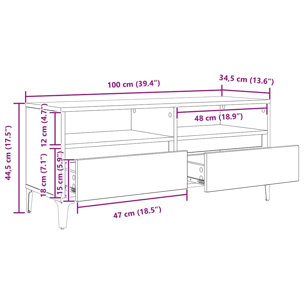 Gabinete de TV con cajón Madera Vieja 100 x 34,5 x 44,5 cm