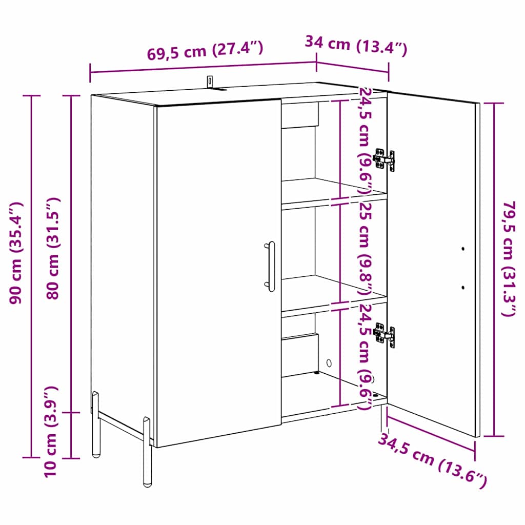 Aparador Madera vieja 69,5 x 34 x 90 cm Madera de ingeniería