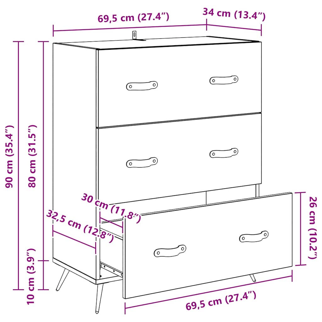 Cajonera Madera vieja 69,5 x 34 x 90 cm Madera de ingeniería