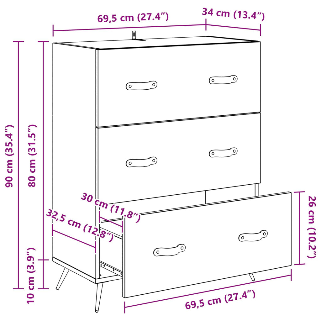 Cajonera Madera vieja 69,5 x 34 x 90 cm Madera de ingeniería