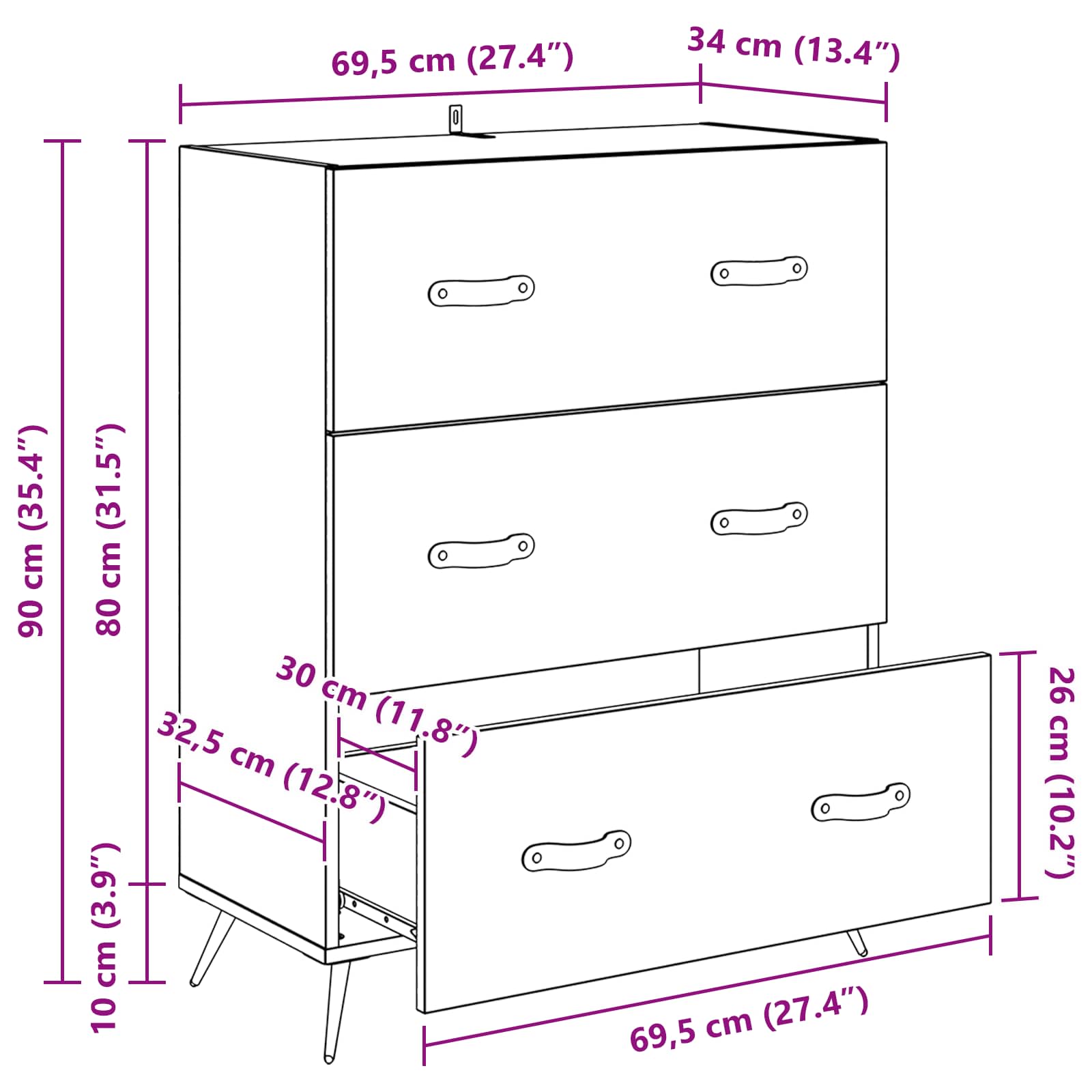 Cajonera Madera vieja 69,5 x 34 x 90 cm Madera de ingeniería