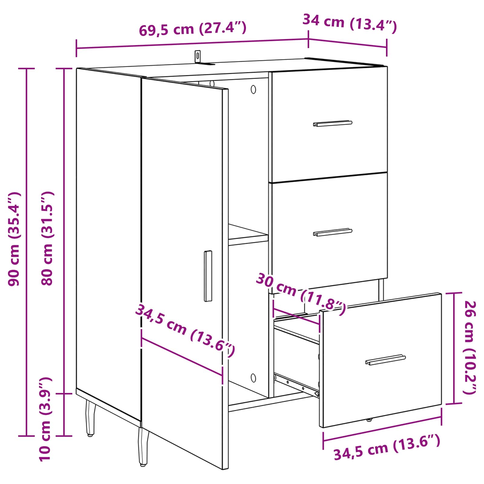 Vitrina con cajón Madera Vieja 69,5 x 34 x 90 cm