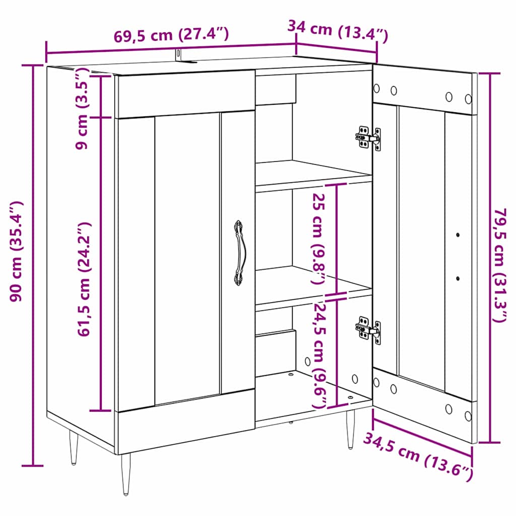 Aparador Madera vieja 69,5 x 34 x 90 cm Madera de ingeniería
