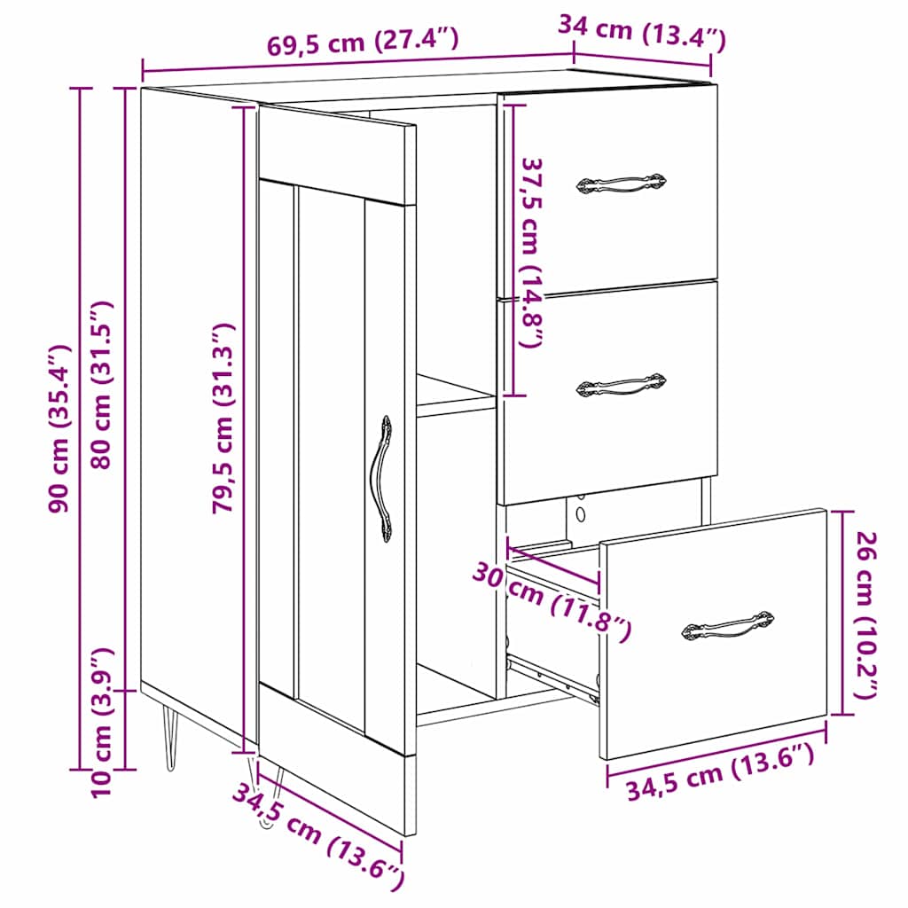 Aparador Madera vieja 69,5 x 34 x 90 cm Madera de ingeniería