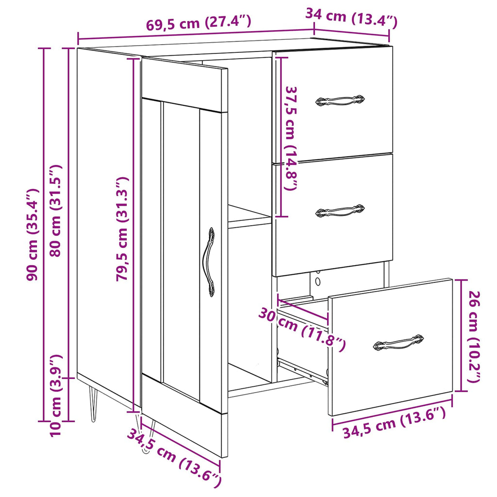 Aparador Madera vieja 69,5 x 34 x 90 cm Madera de ingeniería