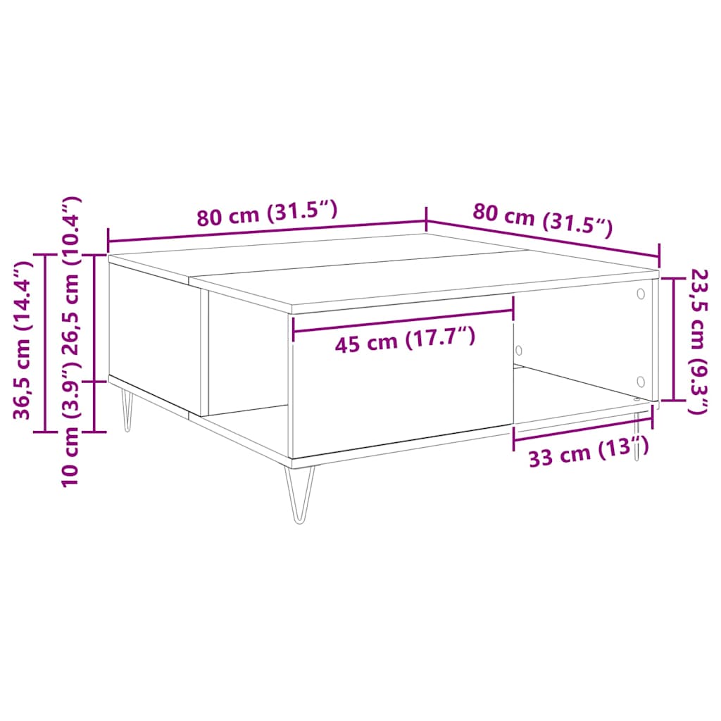 Mesa de Café Madera envejecida 80 x 80 x 36,5 cm