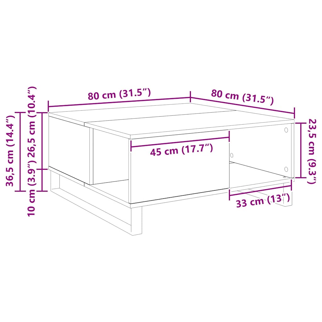 Mesa de Café Madera envejecida 80 x 80 x 36,5 cm
