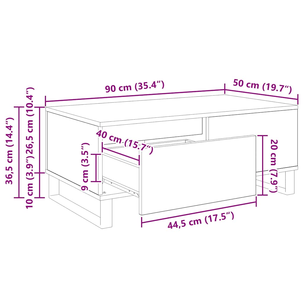 Mesa de Café con cajón Madera envejecida 90 x 50 x 36,5 cm