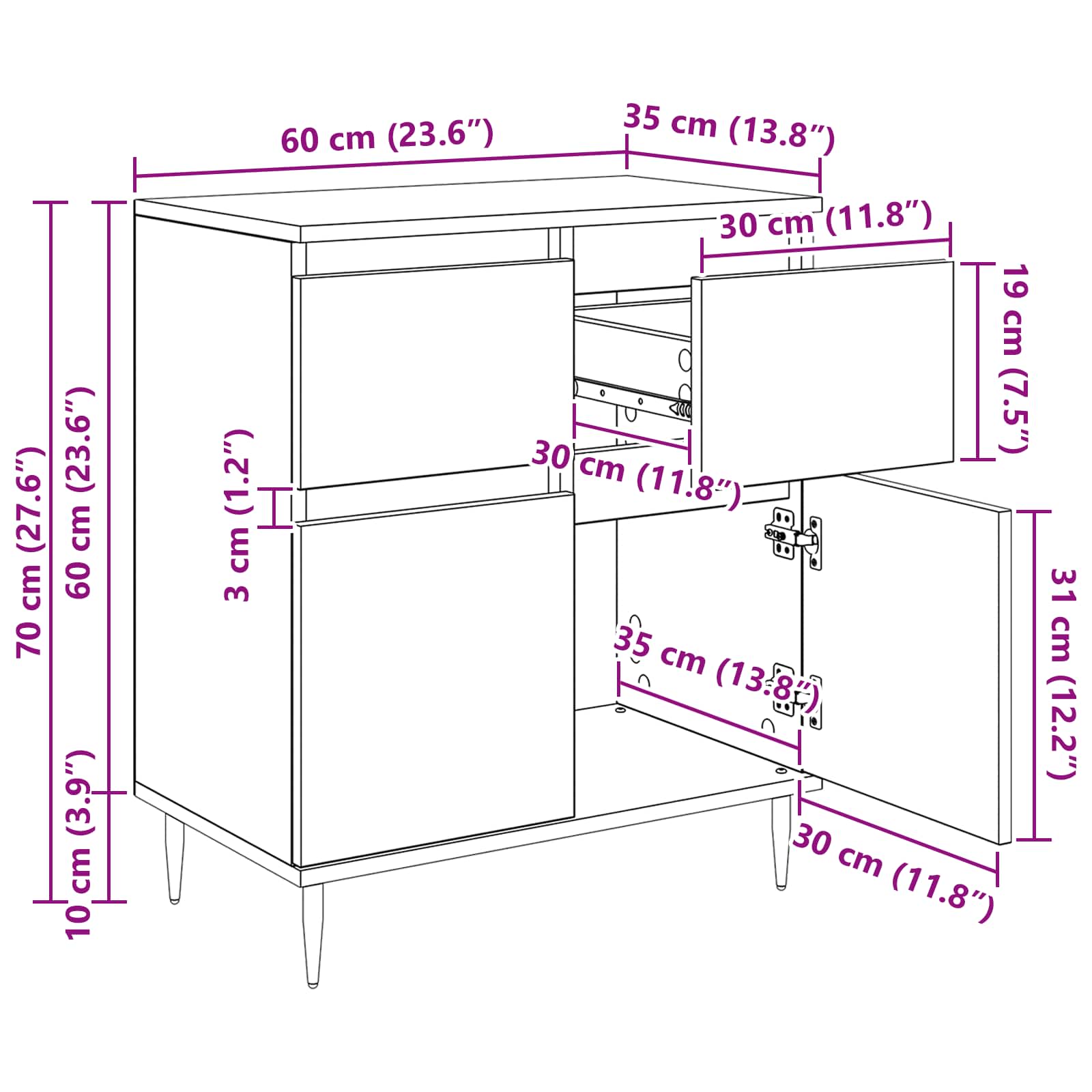 Vitrina con cajón Madera Vieja 60 x 35 x 70 cm