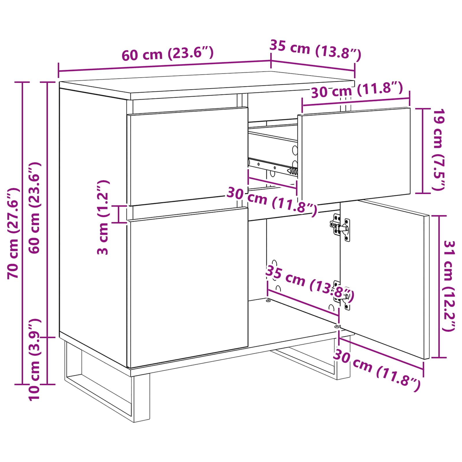 Vitrina con cajón Madera Vieja 60 x 35 x 70 cm