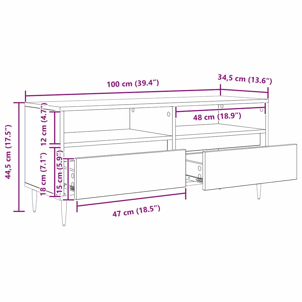 Gabinete de TV con cajón Madera Vieja 100 x 34,5 x 44,5 cm
