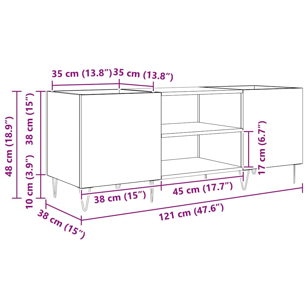 Mueble para discos de vinilo Madera Vieja 121 x 38 x 48 cm