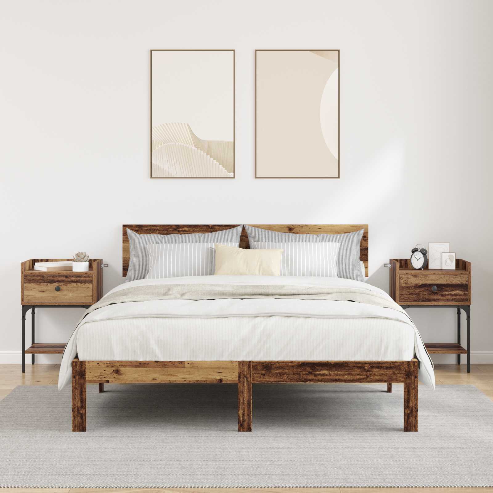 Mesita de Noche con cajón 2 pcs Madera vieja 40 x 29 x 60 cm