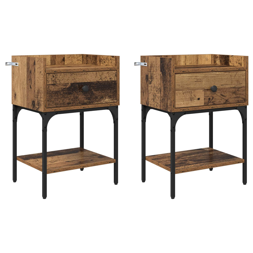 Mesita de Noche con cajón 2 pcs Madera vieja 40 x 29 x 60 cm
