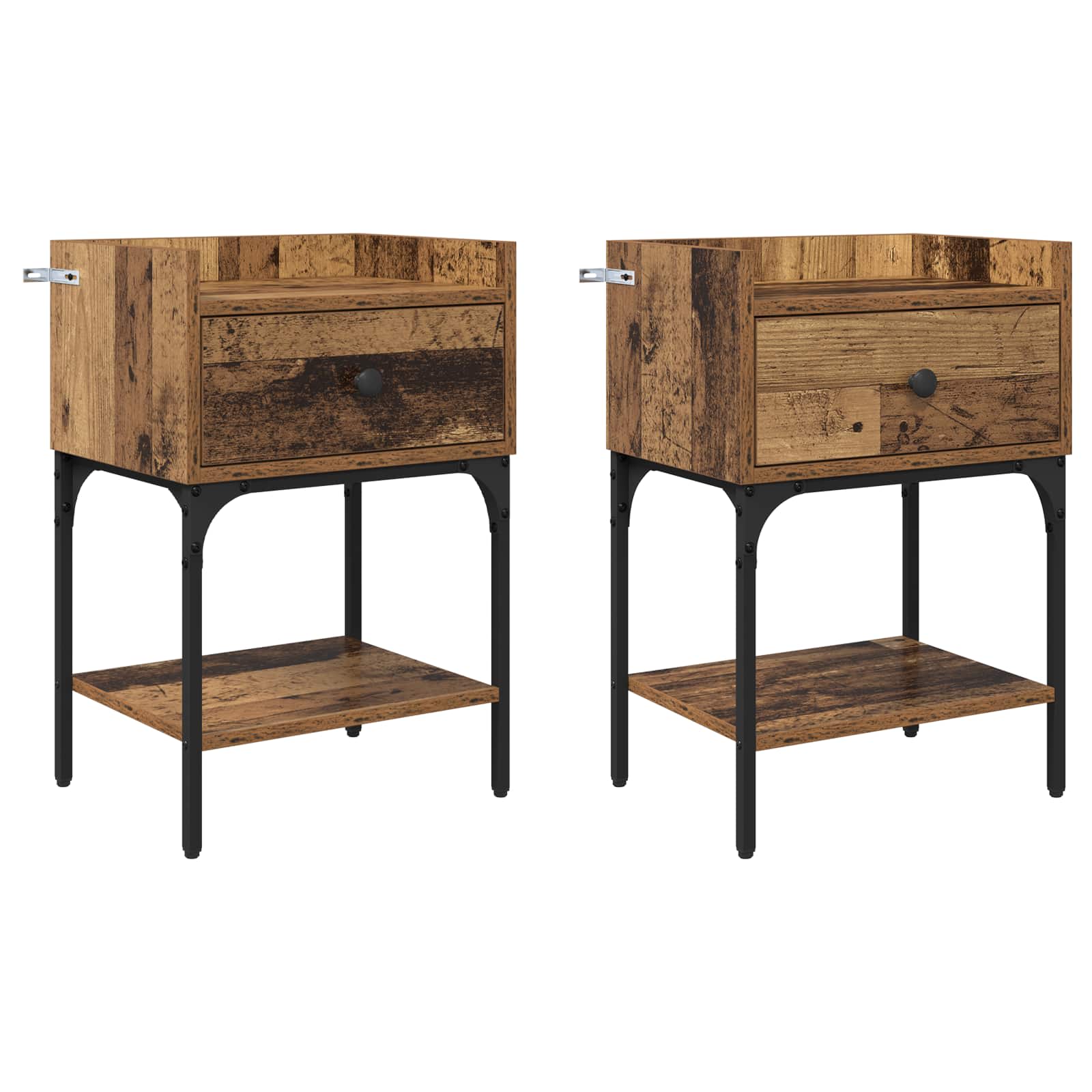 Mesita de Noche con cajón 2 pcs Madera vieja 40 x 29 x 60 cm