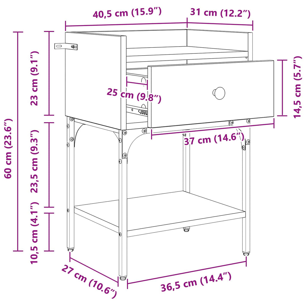 Mesita de Noche con cajón 2 pcs Madera vieja 40 x 29 x 60 cm