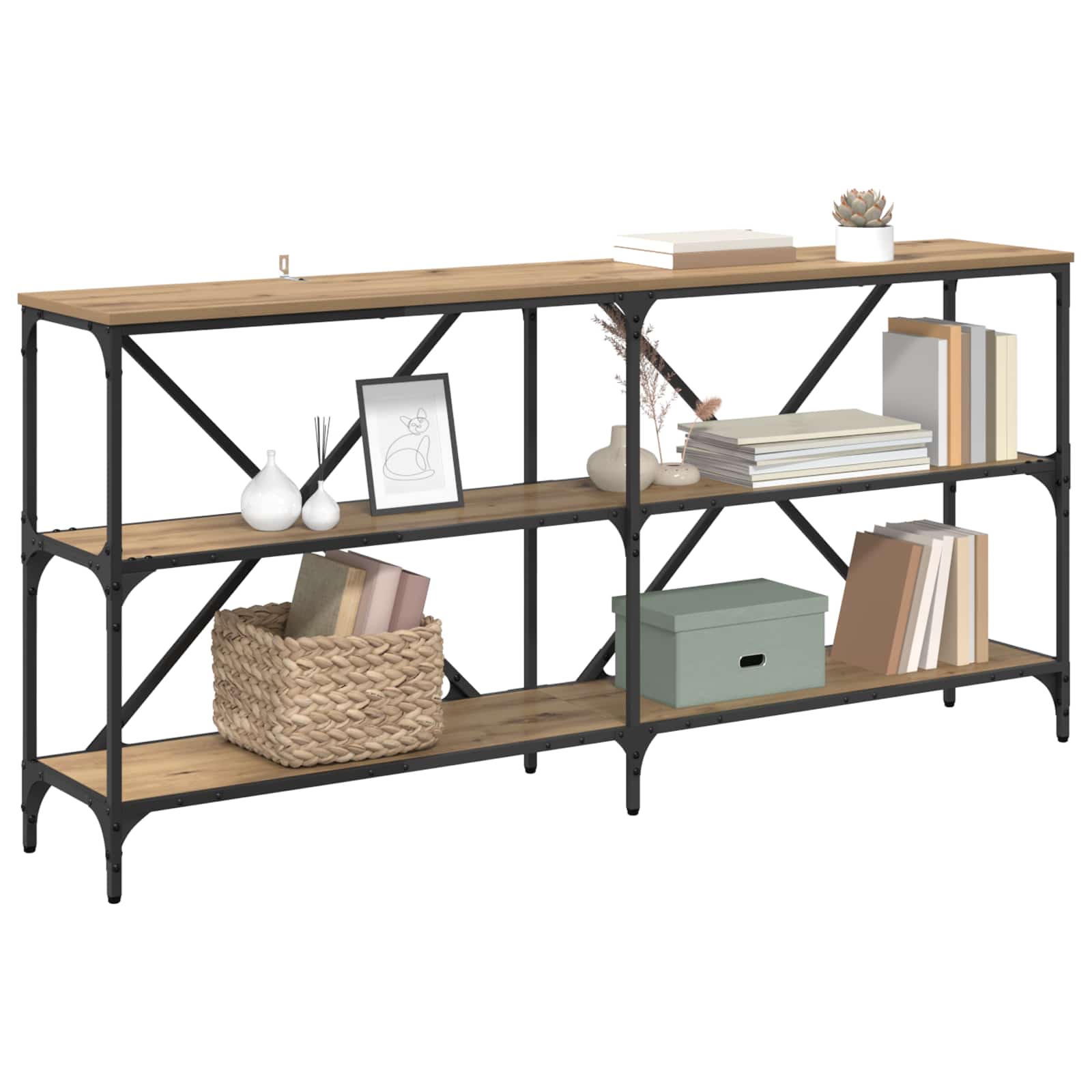 Mesa Consola con estante Roble artesanal 160 x 30 x 75 cm