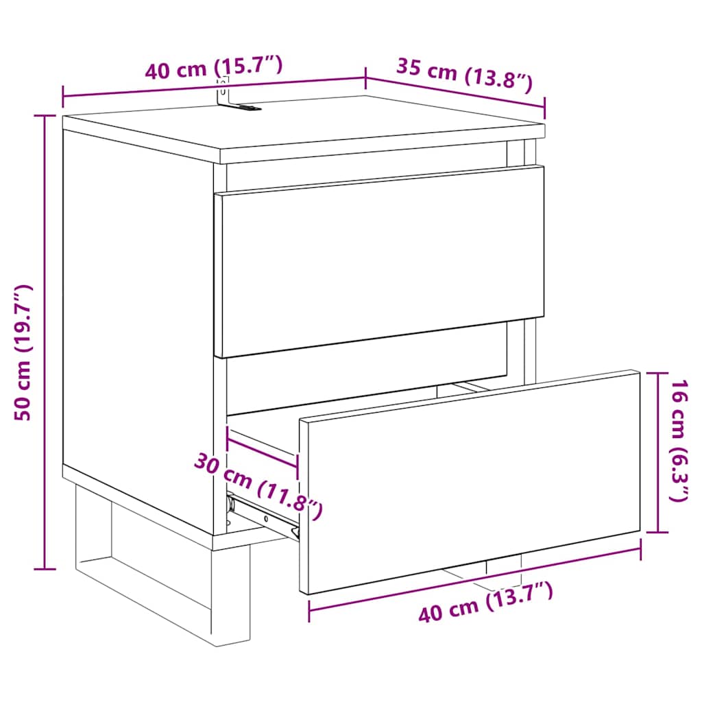 Armario de Noche 2 pcs Roble artesanal 40 x 35 x 50 cm
