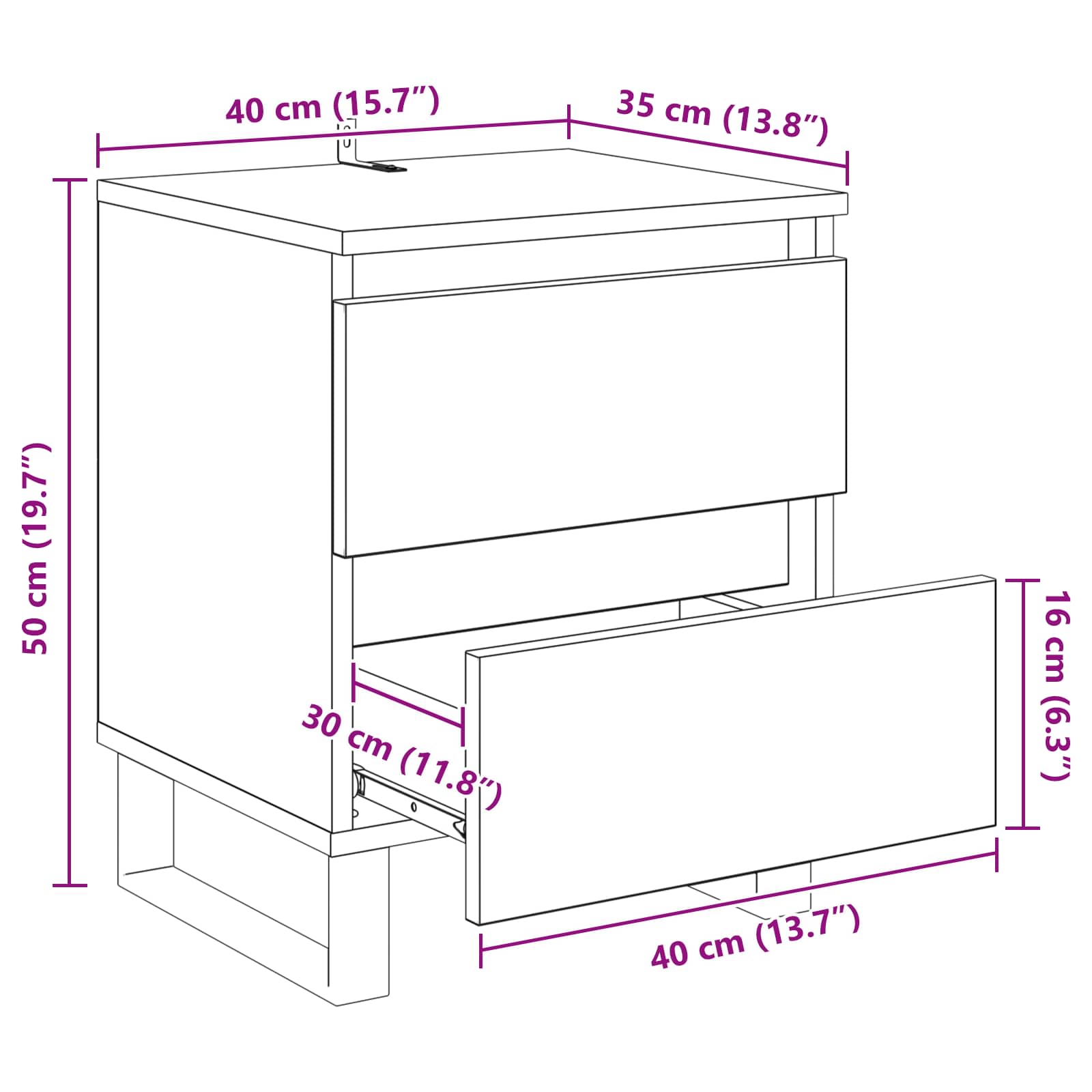 Armario de Noche 2 pcs Roble artesanal 40 x 35 x 50 cm