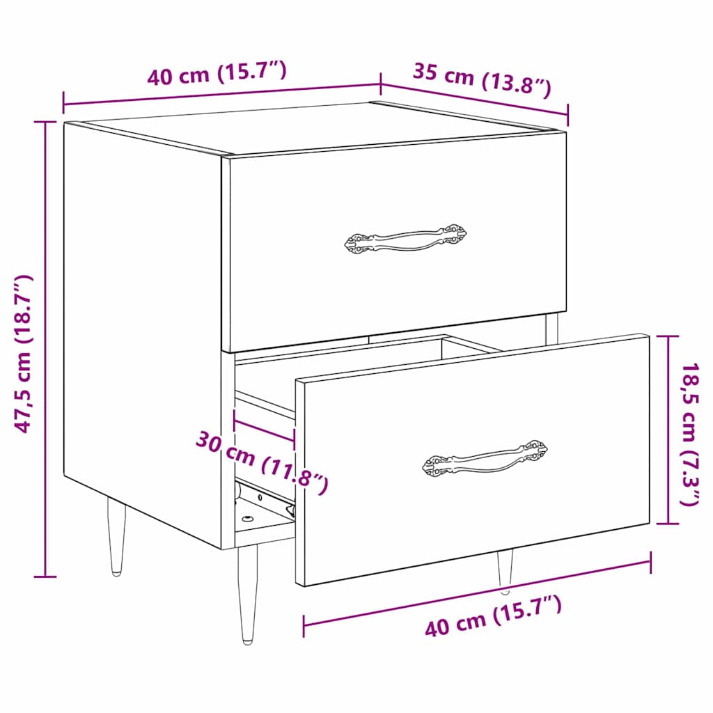 Armario de Noche 2 pcs Roble artesanal 40 x 35 x 47,5 cm